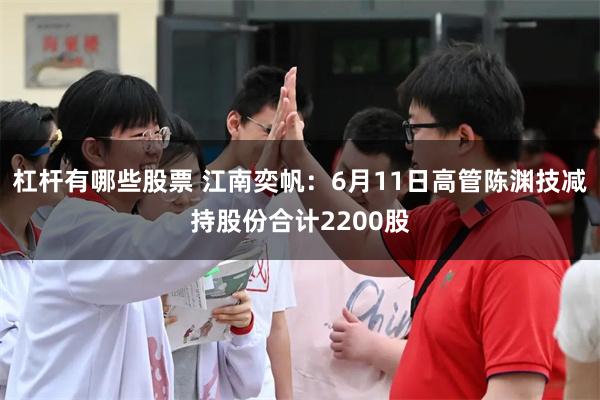 杠杆有哪些股票 江南奕帆：6月11日高管陈渊技减持股份合计2200股