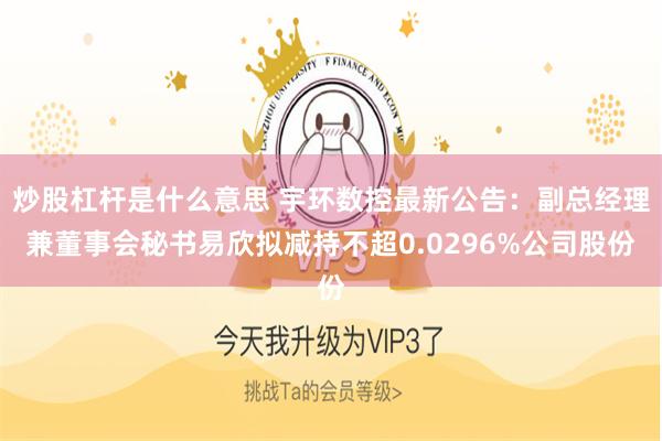 炒股杠杆是什么意思 宇环数控最新公告：副总经理兼董事会秘书易欣拟减持不超0.0296%公司股份